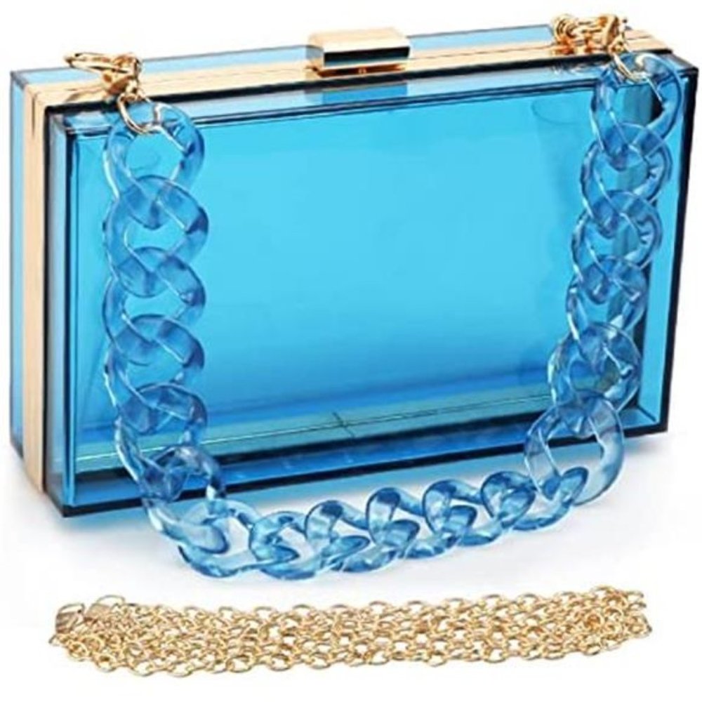 Transparent Clear Acrylic Square jelly Evening Bag for Women Light Blue